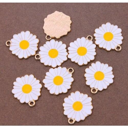 6pcs 23mm Zinc Alloy Golden Enamel Daisy Flowers Charms For DIY Fashion Jewelry Necklace Earrings Making Accessories