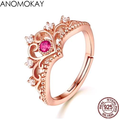 Dropshipping Classic Rose Gold Crown Flower Rings for Women Lover Mom Girl Gift 925 Sterling Silver Pink Tourmaline Ring Jewelry