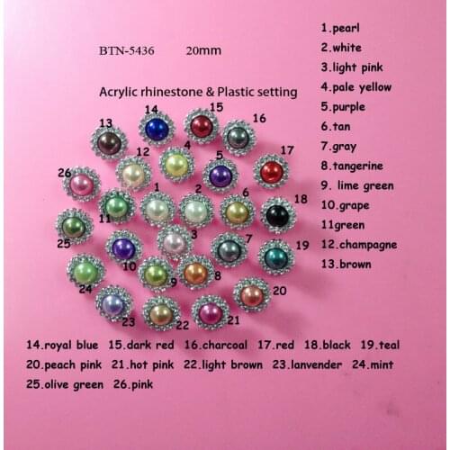 Free shipping 20mm PLASTIC pearl rhinestone buttons with shank 50PCS/LOT Can choose colors(BTN-5436)