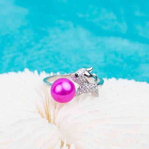 R010721 Vermeerjewelry Real 925 Sterling Silver Natural Freshwater Pearl Ring Open Adjustable for Women Dog Shape