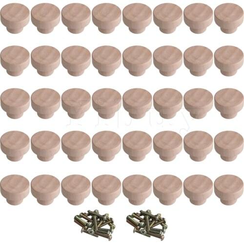 40 x Wood Color Wooden Cabinet Drawer Hardware Pulls Knobs 35x25mm