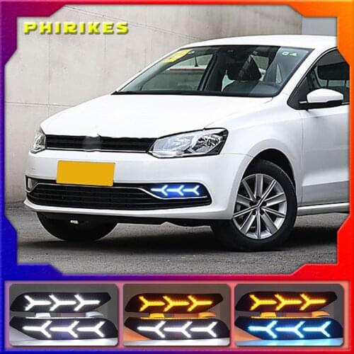 LED For Volkswagen VW Polo 2014 2015 2016 2017 2018 Driving Dynamic Streamer Flow Fog light Daytime Running Lights DRL