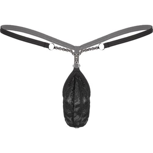 Sexy Panties for Men See-through Lace Low Rise Bulge Pouch G-string Elastic Waistband Artificial Pearls Thongs Gay Underwear