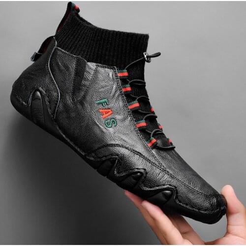 High top Doudou shoes mens leather soft sole mens casual shoes mens versatile small white shoes fashion brand