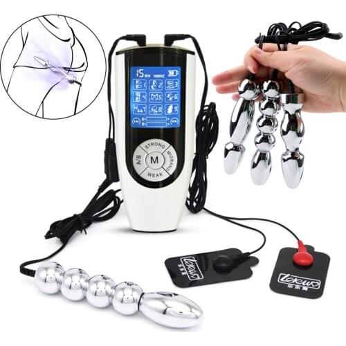 SM Strong Electric Shock Pulse Metal Anal Bead Vaginal Plug Massage Pad Dildo Butt Plug G-Spot Prostate Stimulator Adult Sex Toy
