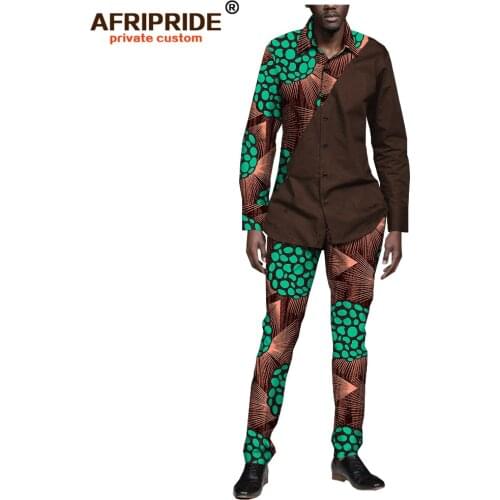 2019 spring&autumn africa casual set for men AFRIPRIDE full sleeve single breasted shirt+full length pants mens set A1816007