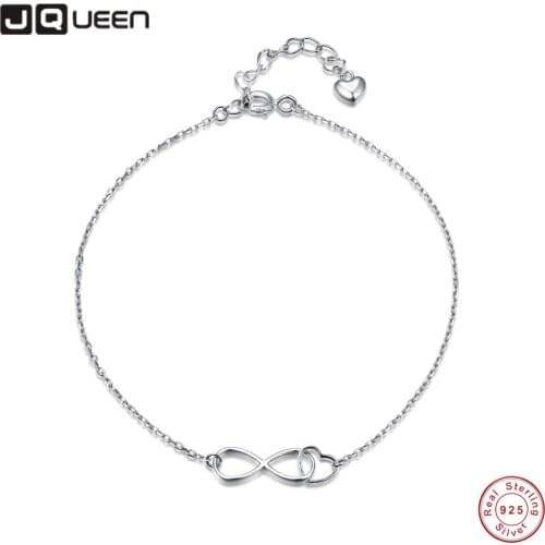 JQUEEN Infinity Symbol Figure 8 Platinum Plated Rose Gold 925 Silver Bracelet for Women Wedding Party Jewelry
