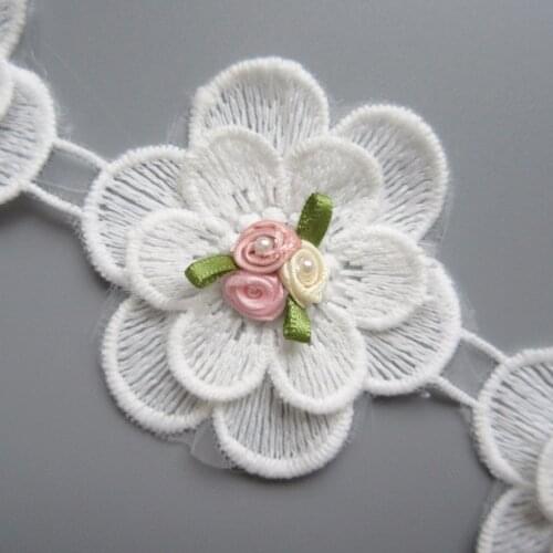 1 yard Pearl Beaded Embroidered Flower Lace Edge Trim Ribbon Floral Applique Patches Fabric Sewing Craft Vintage Wedding Dress