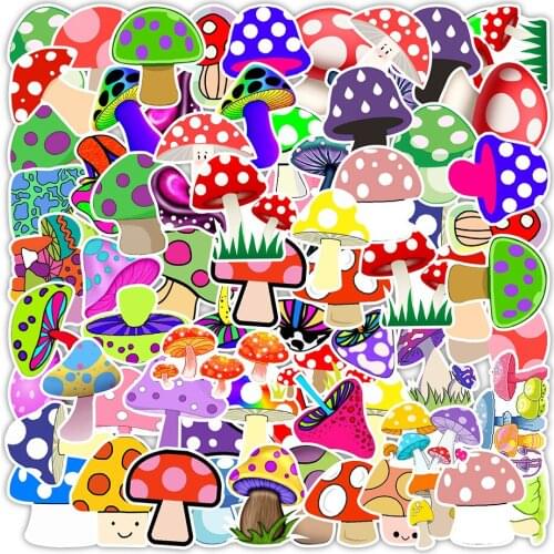 10/50PCS Cartoon Colorful Mushroom Stickers for Laptop Water Bottle Guitar Waterproof Graffiti Decals Sticker Packs Kids Toys
