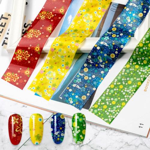 10PCS 4*20cm/set Flower Nail Foil Holo Nail Art Transfer Sticker Water Slide Nail Decals