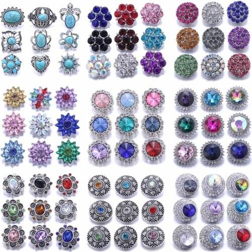 10pcs/lot Wholesale 18mm Snap Jewelry Resin Metal Rhinestone Flower 18mm Snap Buttons Fit Snap Button Bracelet Charms Jewelry
