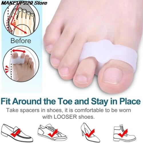 2Pcs Big Toe Two Hole Thumb Valgus Toe Separator Silicone Gel Foot Fingers Protector Corrector Pedicure Foot Care Tool White