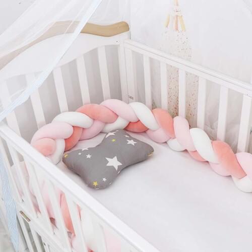 200cmBaby Bumper Bed Braid Knot Pillow Cushion Bumper for Infant Kids Crib Protector Cot Bumper Room Decor Anti-collision Bumper