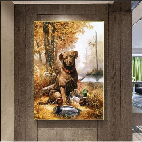 New 5D DIY diamond painting cross stitch black dog two ducks mosaic square rhinestone embroidery animal handmade home decoration