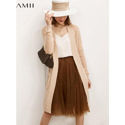 Amii Minimalism Winter Cardigan For Women Fashion Mohair Loose Knitted Coat Solid Outwear Woolen Sweaters Long Coat 12030298
