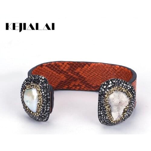 KEJIALAI Bracelet For Women Python Leather Bangle Bracelet Fashion Jewelry Womens Accessories Pearl Bangles Adjustable B215