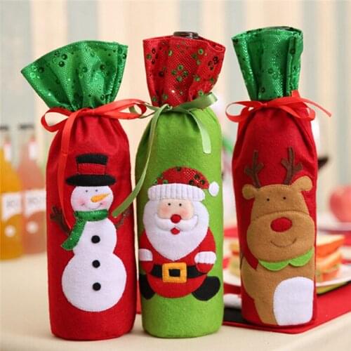 Cartoon Santa Claus Snowman Reindeer Wine Bottle Covers Bag Christmas Bottle Cover Wine Gift Bag Holder Xmas Decoration