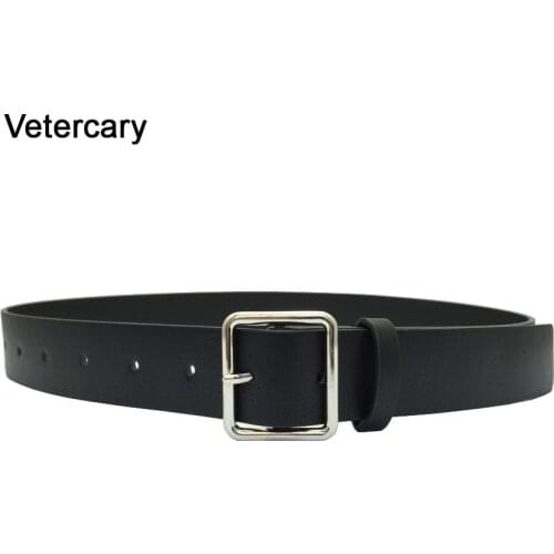 Black leather belt female simple rectangle casual silver pin buckle pants students decorate Universal wide belts for jeans gifts