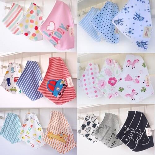 Y125 -2 Kids & Baby 100% Cotton Baby Bibs Newborn Boys Girls Towel bandage Pure cotton double buckle saliva towel/bib 3pcs/lot