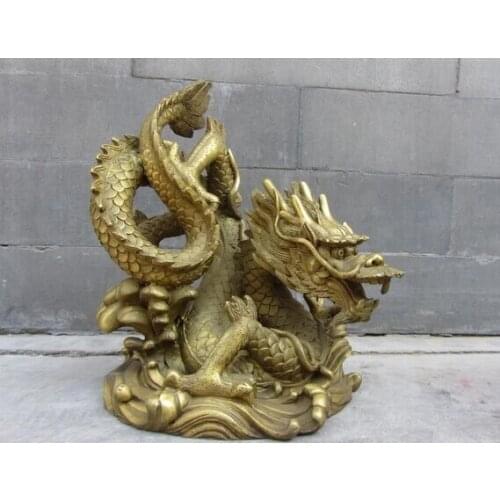 Chinese Royal Brass Copper Feng Shui Lucky Wealth Zodiac Dragon King Statue