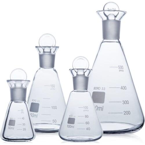 250/500/1000ml G3.3 Borosilicate Glass Iodine Determination Flask With Dull Polish Stopper Conical