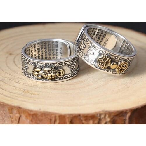 S990 Sterling Silver color Vajra & Brave troops Ring Men Adjustable Size Vintage Punk Thai Silver color Jewelry Birthday Gifts