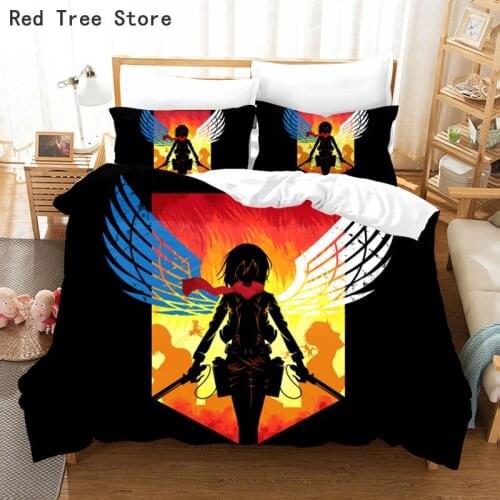 Japan Anime Attack on Titan Duvet Cover Catoon Printed Pattern Bedding Set for Kids Adult King Queen Size Quilt 2/3pcs Bed Linen