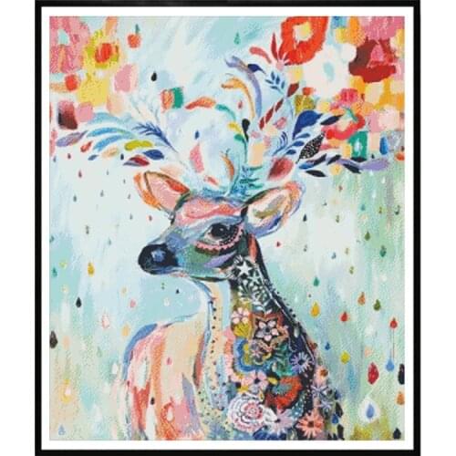 Colorful Fawn Cross Stitch Kits Pattern Printed Fabric Embroidery Needlework Sets 11CT 14CT DIY Handmade Crafts Canvas Paintings