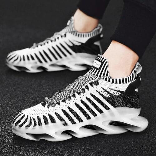 Big size outdoor cushion Men sport shoes Mens summer sneakers socks breathable running shoes Mens white sports shoes gym D-744