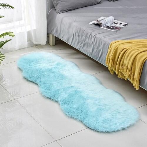 Round White Blue Soft Sheepskin Fluffy Bay Window Sofa Moden Area Rugs Faux Fur Plush Wool Carpet for Bedroom Bedside Floor Mat