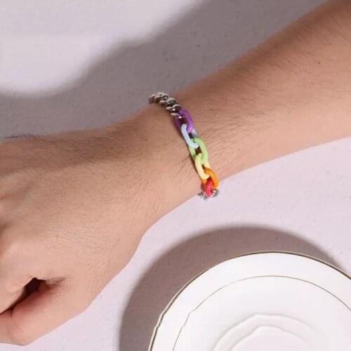 LGBT Fashion Titanium Steel Rainbow Bracelet Same-sex Couples Colorless Bracelet Couples