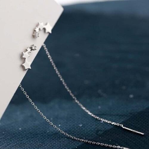 Luckydays New Geometry Five-pointed Star Inlaid Zircon Earrings for Women Ear Line Earrings Birthday Party Gift