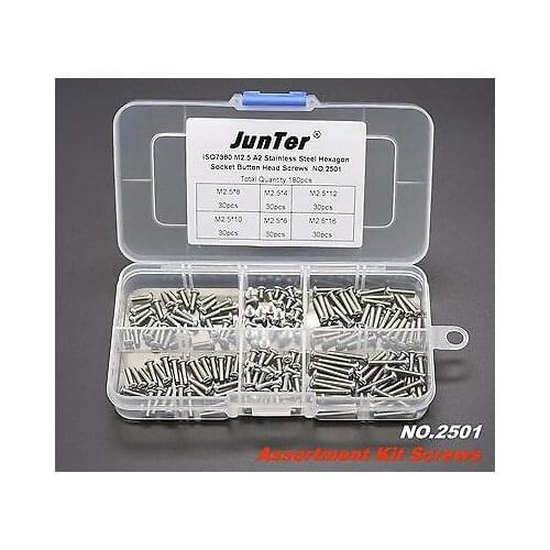 180pcs M2.5 ISO7380 Button Head Hex Socket Screws Assortment Kit NO.2501