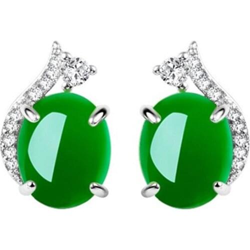 Jade stones stud earrings for women 14k white gold emerald jasper Green gemstones jewelry Christmas birthday gifts ladies girls