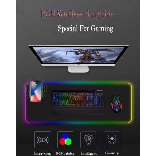New Wireless Phone Charger Game RGB Large Mouse Pad Gamer Computer LED Backlit Waterproof MousePad with Wireless Charger