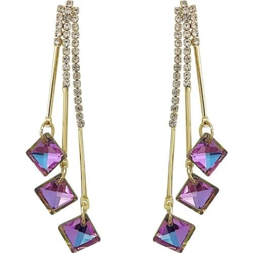 New Style Tassel Earrings Long Korean Fashion Temperament All-match Square Crystal Eardrop for Women
