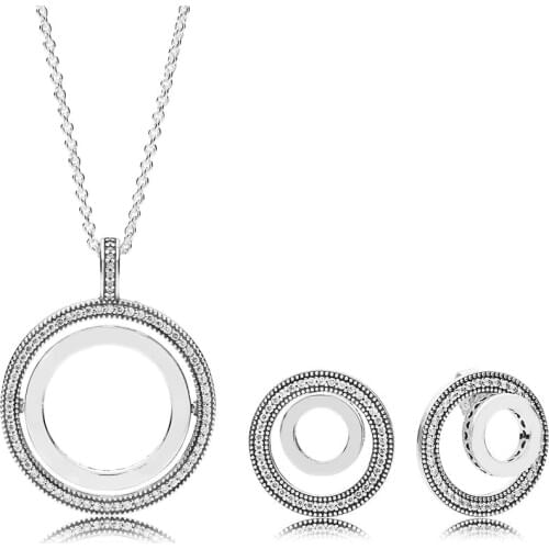 NEW 100% 925 Sterling Silver 297446CZ-1 FOREVER SIGNATURE EARRING STUDS 397410CZ Spinning Hearts of Necklace Set RAU0483