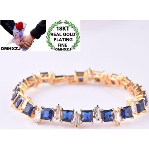 OMHXZJ BA134 Wholesale European Fashion Fine Woman Girl Party Birthday Wedding Gift Square AAA Zircon 18KT Gold Bracelet Bangle