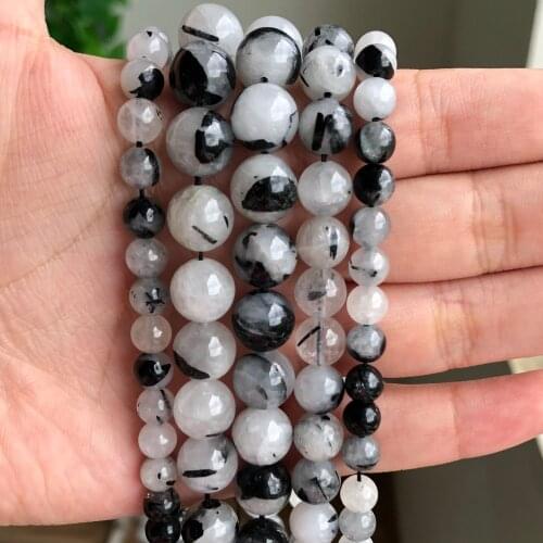 Wholesale AAA+ Natural Black Rutilated Quartz Stone Beads For jewelry Making DIY Necklace Bracelet 4/6/8/10/12 mm Strands 15