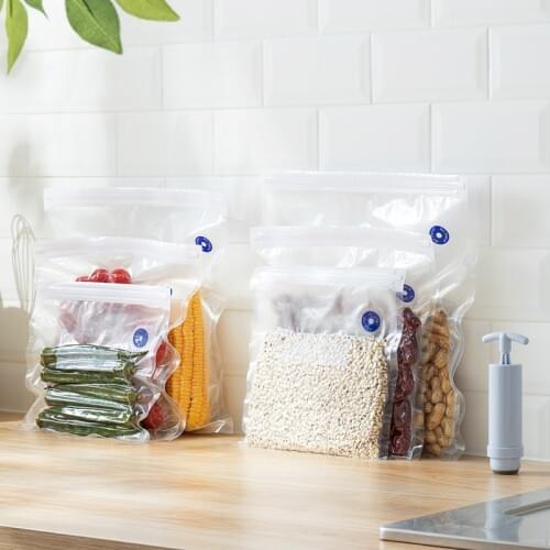 10Pcs/set Food Storage Bag Vacuum Sealer Bags with Free Pump Kitchen Reusable Food Packaging Freezer Bag Snack Vacuum Zipper Bag