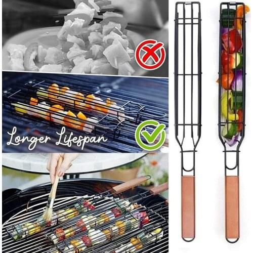 Portable Nonstick Reusable BBQ Baskets Net Grill Barbecue Tools Stainless Steel Mesh Camping Picnic Grilling kitchen Accessories