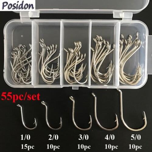 Posidon 55pcs/Set 92554 Stainless Steel Offset Octopus Fish Hooks Long Shank Sport Circle Octopus Fishing Hook Carp Fishhook Jig