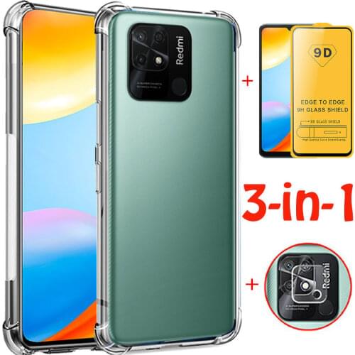 Case On Redmi 9C NFC Tempered Glass Silicone Case Redmi 9 C Camera Film Redmi9C Transparent Shockproof Cover For Xiaomi Redmi 9C