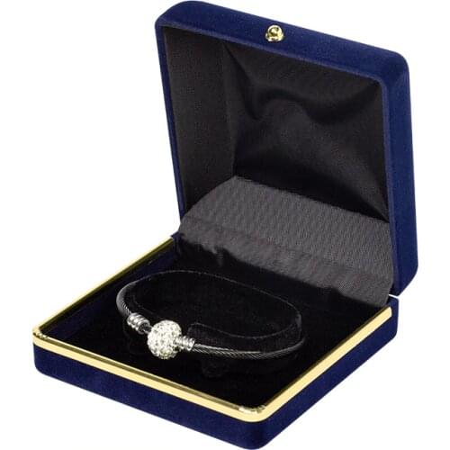 Recommended Velvet Curved Bracelet Display Box Ring Pendant Necklace Packaging Gift Golden Button Decoration Built-in Card Slot