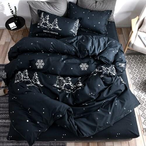 Luxury Soft Comfortable Bedding Set 4pcs Duvet Cover Sets Bed Sheet Pillowcase Single Queen King Black Bedclothes Bed Linens #sw