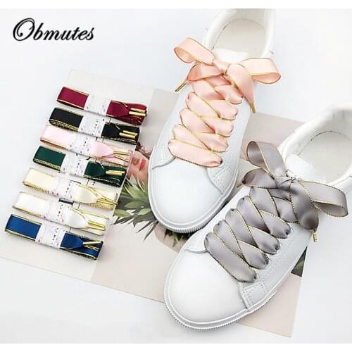 1.6cm Wide Double-sided Ribbon Satin Fashion Shoelace Creative Trend Female Models White Lace Gold Color