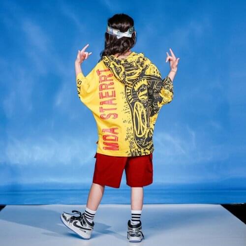 Boys Hip Hop Graffiti Hoodies Girls Cargo Shorts Child Summer Hooded Loose T-shirt Print Tee Street Dance Kid Streetwear Costume