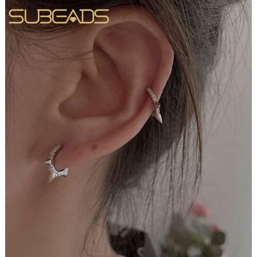 Subeads 925 Sterling Silver Crystal Circle Ear Clip Earrings For Women Geometry Stacking Piercing Earring Ear Bone Jewelry Gifts