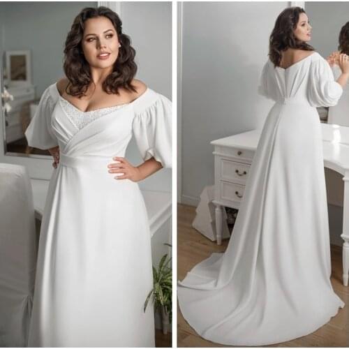 Plus Size Wedding Dresses 2021 Off Shoulder Lantern Half Sleeves Bride Dress Vestido de Novia A-line Bridal Gowns