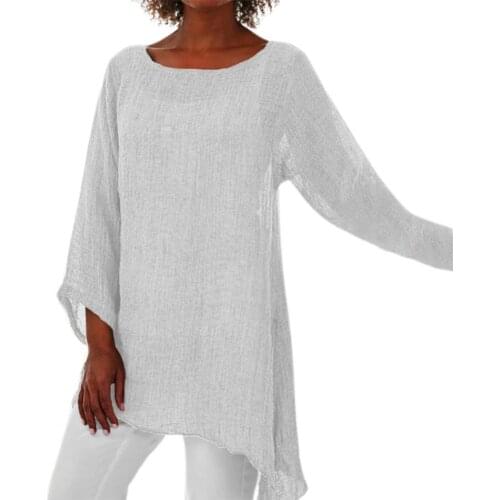 Autumn Women Top O Neck Comfortable Blouse Solid Color Ladies Long Sleeve Casual Irregular T-shirt Loose Fashion Top Plus Size